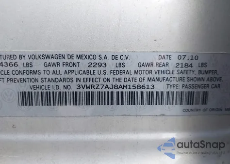 2010 Volkswagen Jetta Limited Edition из США, поврежденный, VIN 3VWRZ7AJ8AM158613